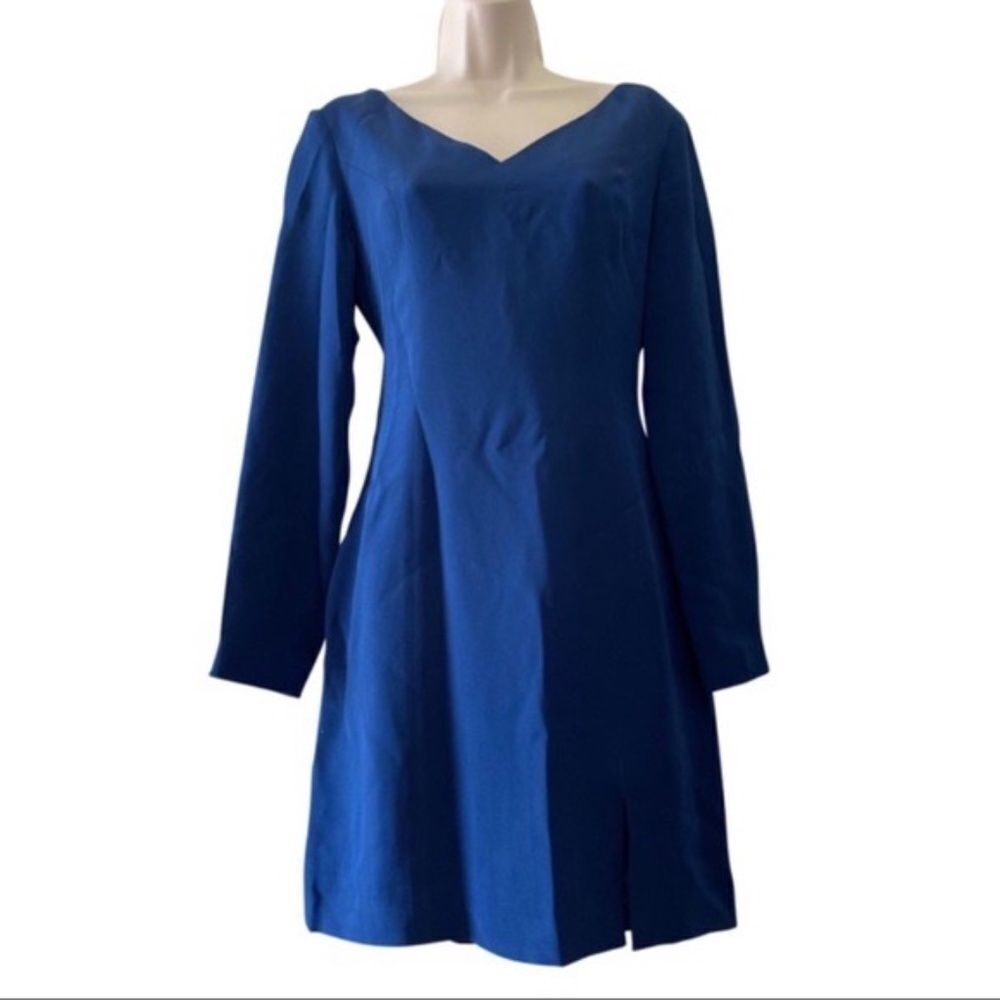 Hugo Buscati Cobalt Blue 100% Silk Sheath Dress Sz 14